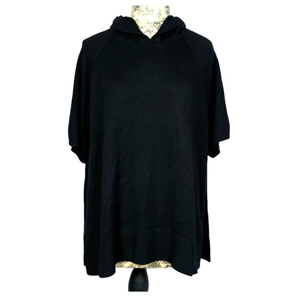 Lululemon Pullover Poncho XS-S Hooded Black Knit Side Slits Short Sleeve XS-S - Picture 1 of 9